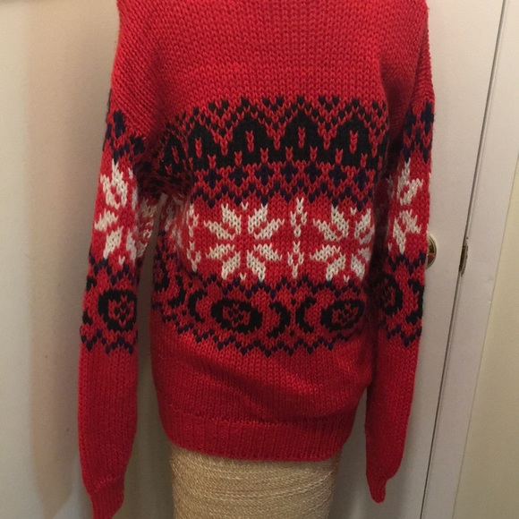 - Pierre Cardin Hand knit red snowflake sweater hand knitted Snowflake ski - Picture 8 of 9